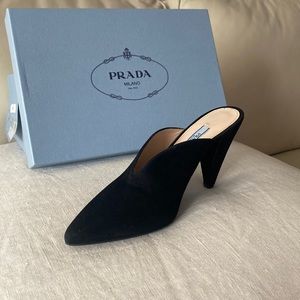 Prada suede black Nero heeled mules new